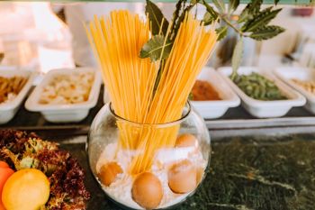 Uncooked Pasta Inside Fish Bowl Uncooked Pasta Inside Fish Bowl