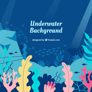 Underwater background with different marine species