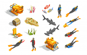 Underwater swimming elements collection Free Vector Underwater swimming elements collection Free Vector