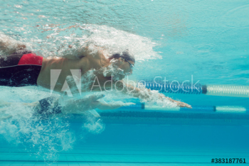 Underwater view athletic male swimmer in swimming pool
