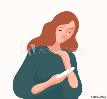 Unhappy woman holding negative result pregnancy test vector flat illustration