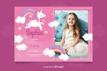 Unicorn birthday invitation template with photo Free Vector Unicorn birthday invitation template with photo Free Vector