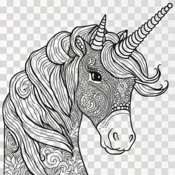 Unicorn - childrens coloring sheet PNG transparent