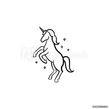 Unicorn with magic stars hand drawn outline doodle icon Unicorn with magic stars hand drawn outline doodle icon
