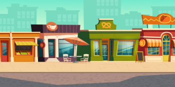 Urban street landscape with small shop, restaurant Free Vector Urban street landscape with small shop, restaurant Free Vector