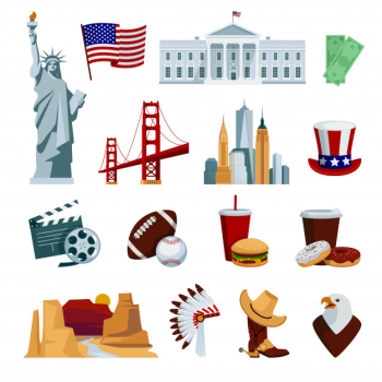 Usa flat icons set with american national symbols and attractions