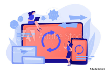 User with laptop and smartphone synchronizing User with laptop and smartphone synchronizing