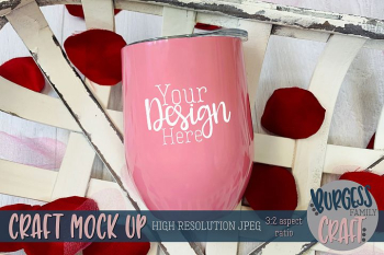 Valentine pink wine tumbler Craft mock up