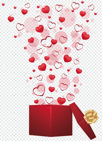 Valentine's Day Gift Heart, Red Gift with Hearts, exploding heart on open gift box illustration, love, wish, wedding png