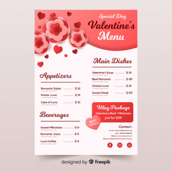 Valentine's menu template Valentine's menu template