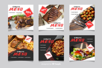 Variety of meat menus instagram post collection Free Vector Variety of meat menus instagram post collection Free Vector
