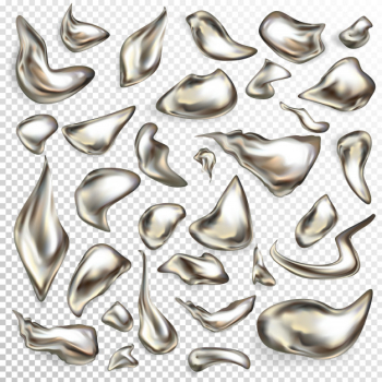 Various shape liquid metal drops set Various shape liquid metal drops set