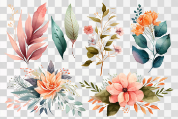 Various watercolor hand-painted flowers set PNG picture