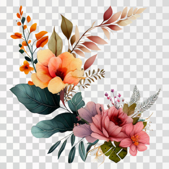 Various watercolor hand-painted flowers with beautiful leaves PNG picture