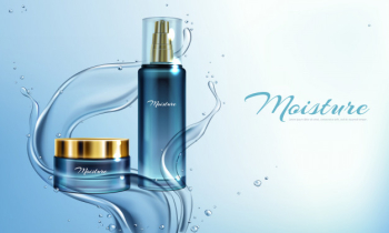 Vector 3d realistic illustration with moisturizing cream, lotion in water splashes. Free Vector