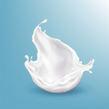 Vector 3d realistic milk splashing, bright beverage isolated on blue background. Free Vector