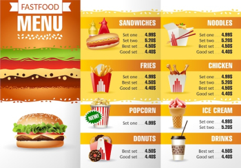 Vector illustration design menu fast food restaurant.