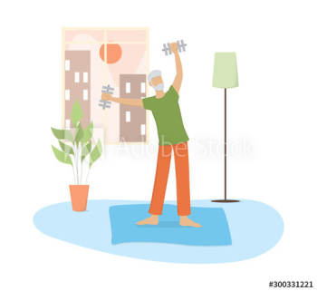 Vector illustration of an old man doing fitness activity with dumbbells Vector illustration of an old man doing fitness activity with dumbbells