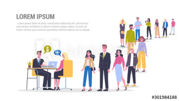 Vector illustration of big queue of people standing towards a credit expert Vector illustration of big queue of people standing towards a credit expert