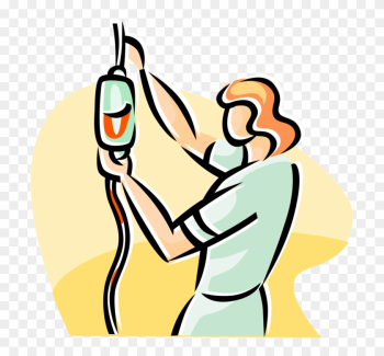 Vector Illustration Of Health Care Nurse Replacing - Blood Transfusion