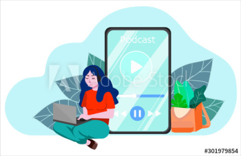 Vector illustration of person listening to podcast Vector illustration of person listening to podcast
