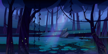 Vector landscape with swamp in night forest Free Vector Vector landscape with swamp in night forest Free Vector