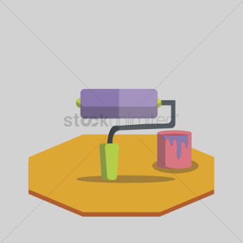 Vector of paint roller with paint bucket Vector of paint roller with paint bucket