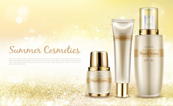 Vector realistic cosmetic background, promo banner for summer spf cosmetics. Free Vector