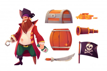 Vector set icons of pirate and ship equipment Free Vector