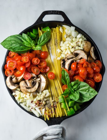 vegetable pasta on cooking pan vegetable pasta on cooking pan