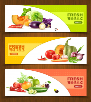 Vegetables and fruits horizontal banners Vegetables and fruits horizontal banners