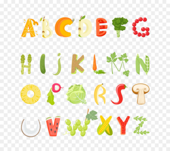 Vegetarian cuisine Food Letter Alphabet - 26 fruits and vegetables letter design vector 