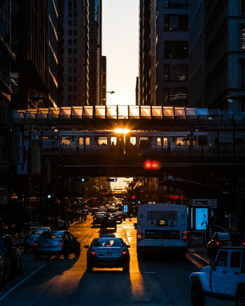 Vehicles on Street during Golden Hour Vehicles on Street during Golden Hour