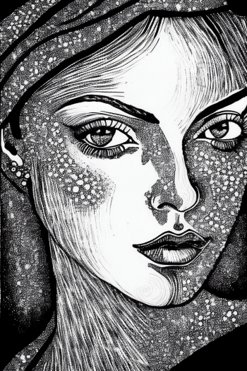 Vertical pen art of a mysterious woman's face illustration Vertical pen art of a mysterious woman's face illustration