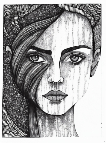 Vertical pen art of a mysterious woman's face illustration Vertical pen art of a mysterious woman's face illustration