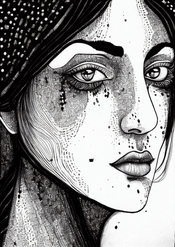 Vertical pen art of a mysterious woman's face illustration Vertical pen art of a mysterious woman's face illustration