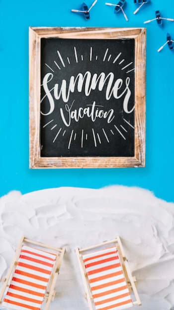 Vertical slate mockup with beach concept Vertical slate mockup with beach concept