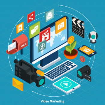 Video marketing isometric concept Video marketing isometric concept