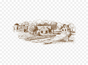 Village Drawing Sketch - Hand-painted village Village Drawing Sketch - Hand-painted village