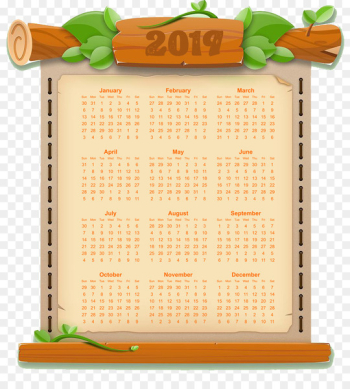 vintage 2019 Calendar Printable Year-Long On Page. - 2019 calendar 