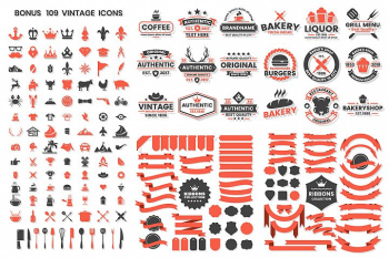 Vintage Badge & Objects Vector Set Vintage Badge & Objects Vector Set