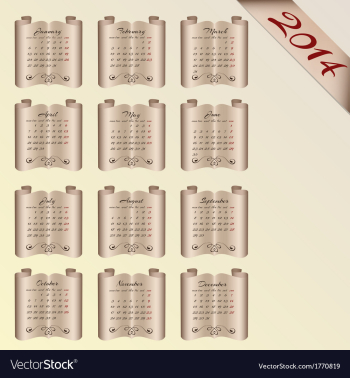 Vintage Curly Calendar for 2014 vector image Vintage Curly Calendar for 2014 vector image