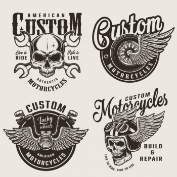 Vintage custom motorcycle emblems Free Vector Vintage custom motorcycle emblems Free Vector
