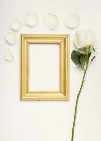 Vintage empty mock-up frame with petals of rose flower Free Photo