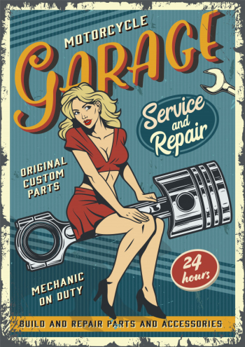 Vintage garage service poster template with pin up girl Free Vector Vintage garage service poster template with pin up girl Free Vector