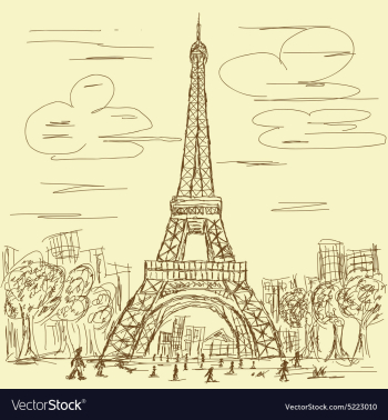 Vintage hand drawn of eifel tower Paris France vector image Vintage hand drawn of eifel tower Paris France vector image