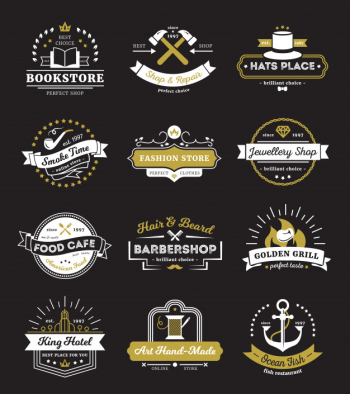 Vintage logos of hotel stores restaurant and cafe with design elements Free Vector