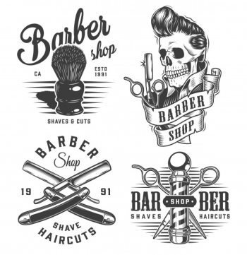 Vintage monochrome barbershop labels Free Vector Vintage monochrome barbershop labels Free Vector