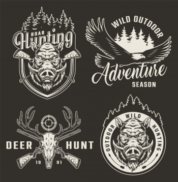 Vintage monochrome hunting badges Free Vector Vintage monochrome hunting badges Free Vector
