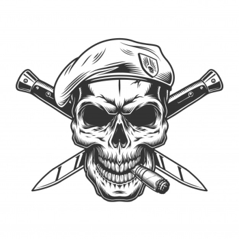 Vintage monochrome soldier skull in beret Free Vector Vintage monochrome soldier skull in beret Free Vector
